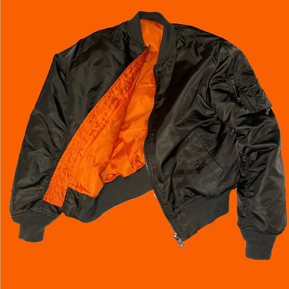 Ring Of Fire dark olive/ orange flight bomber jacket Large